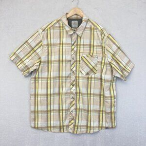 Ascend Snap Up Lightweight Shirt Mens 2XL Plaid Yellow Brown Outdoor Pocket XXL